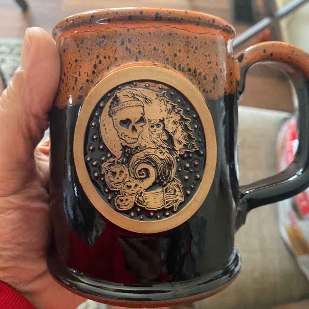 Artistic Ceramic Mug with Skull and Owl